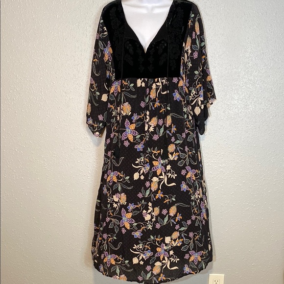 Johnny Was Jade Black Burnout Dolman Sleeve Floral Midi Sundress - Picture 1 of 13